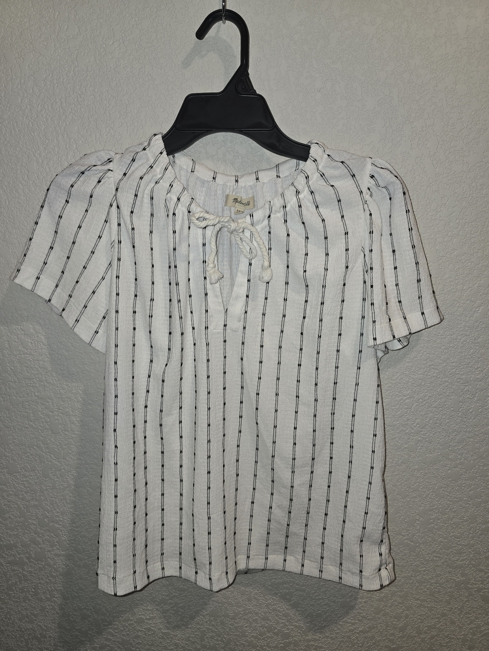 Madewell Striped Short-Sleeve Keyhole Blouse - Women's Size XXS - Picture 1 of 4
